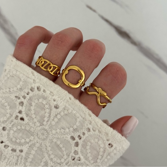 Trendy Elegant Retro Y2K Gold Vintage Women’s Ring Gift Set of 3 Stainless steel - Picture 3 of 4
